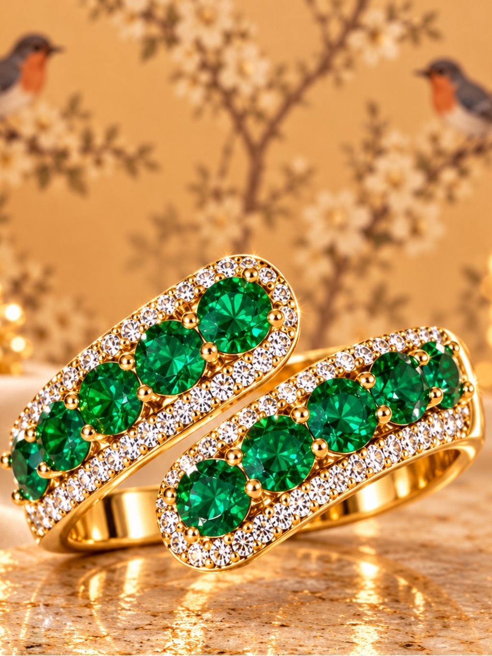 Emerald Green Crystal Open Ring | Gold Adjustable Statement Ring | Luxury Inspir